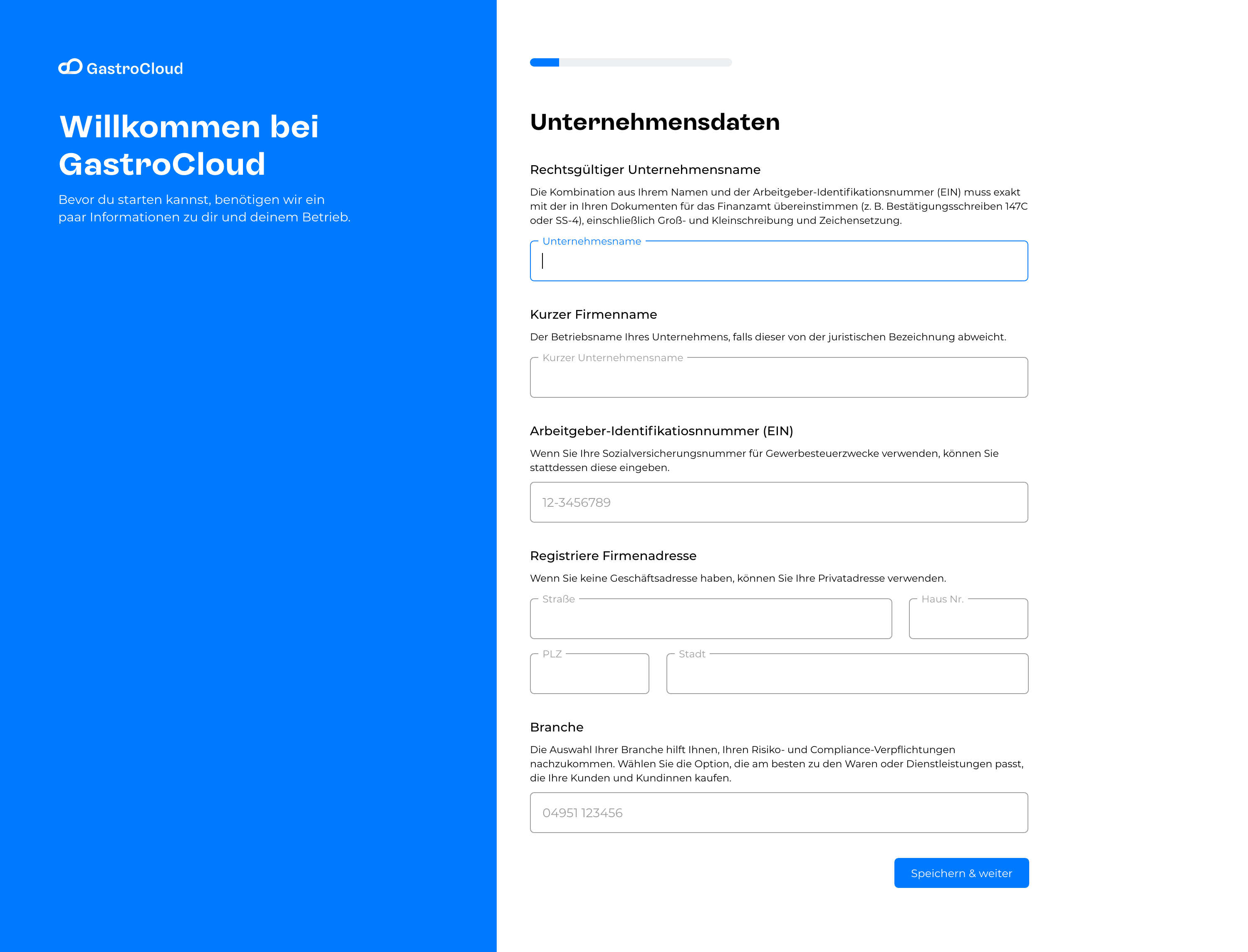 GastroCloud Onboarding Screen Step 1