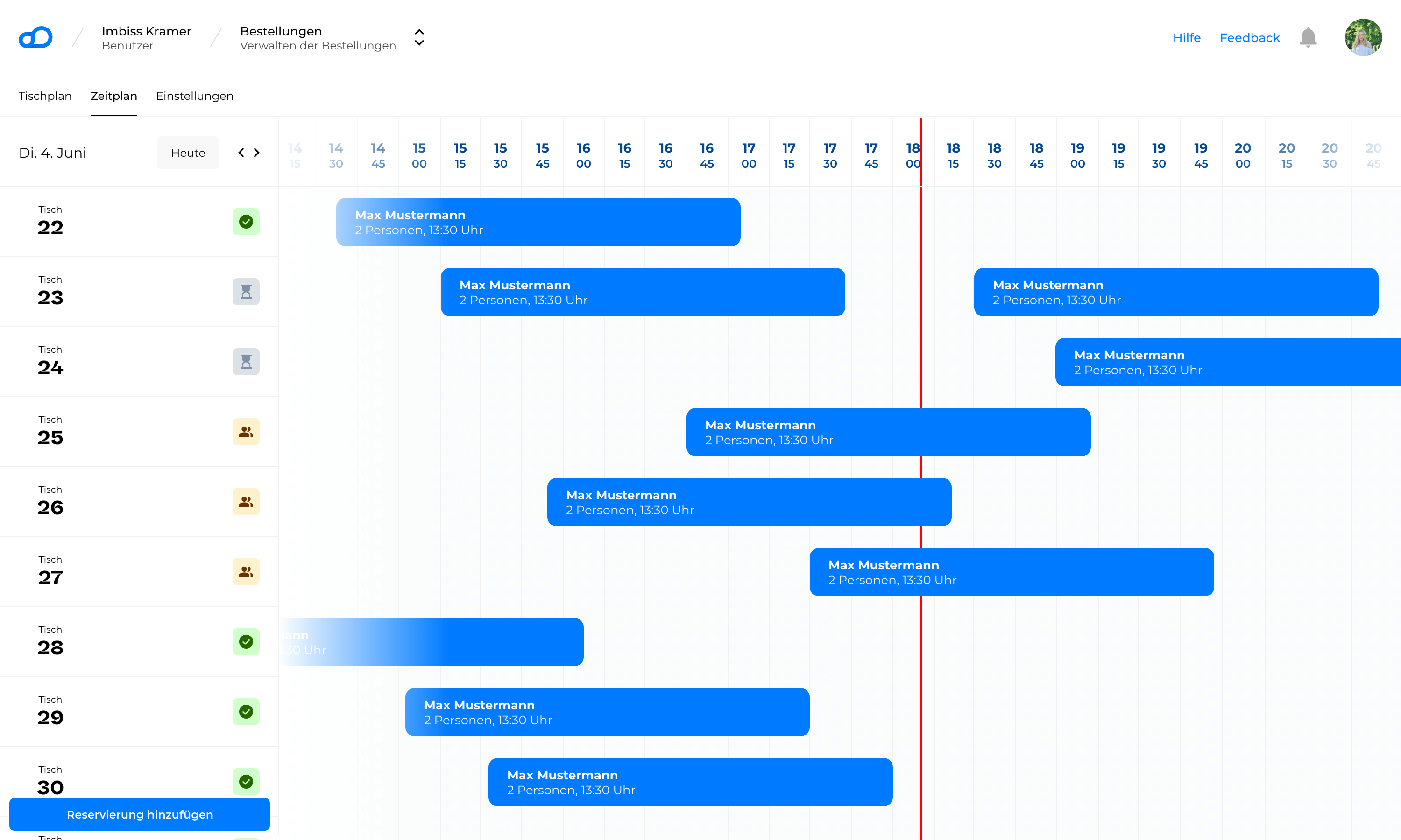 GastroCloud Reservierung Zeitstrahl